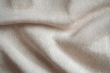 close-up of beige woven fabric with gentle folds and soft texture conveying a calm cozy mood