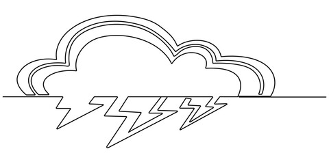 Lightning Bolt Continuous Line Art Illustration, Flash Illustration, continuous line electric icon. Single electric vector. Electric energy icon drawn one vector .Isolated white background.