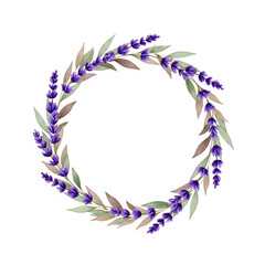 Obraz premium Watercolor lavender wreath frame for wedding invitations, borders, and elegant floral logo design isolated PNG with Transparent Background