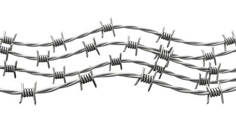 Realistic tangled barbed wire graphic element symbolizing danger, security, and prohibition. isolated PNG with Transparent Background