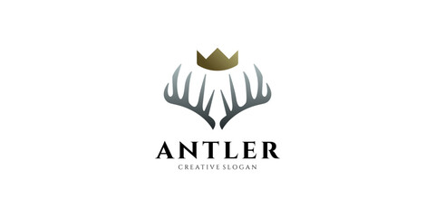 Luxury Deer Antlers Premium Symbol Logo Template, Royal Crown Illustration Vector Design