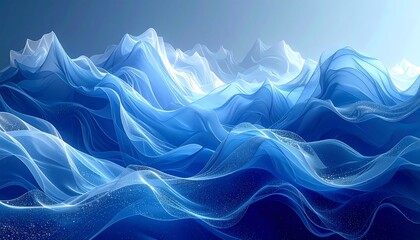 Abstract flowing blue waves and peaks; ethereal, translucent, and airy with a gradient light blue background