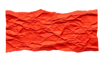 Textured bright orange-red crumpled paper banner or torn strip for abstract background design isolated PNG with Transparent Background