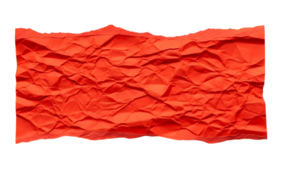 Textured bright orange-red crumpled paper banner or torn strip for abstract background design isolated PNG with Transparent Background