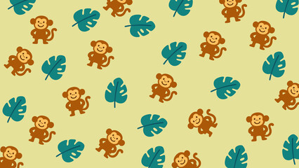 Monkey doodle drawings with playful monkeys and leaves on light backgrounds, ideal for childrens books, stationery, and naturethemed designs.