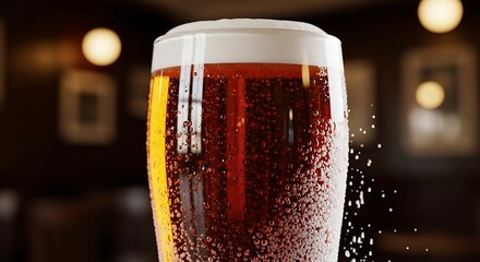 Refreshing Pint of Beer with Bubbles in a Glass.
