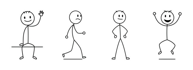 Set of cartoon stick figure drawings illustrating various human emotions and poses © matahari