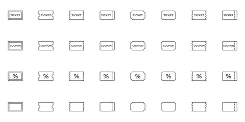 Minimalist Ticket and Coupon Line Icons Collection for Sale and Discount Designs