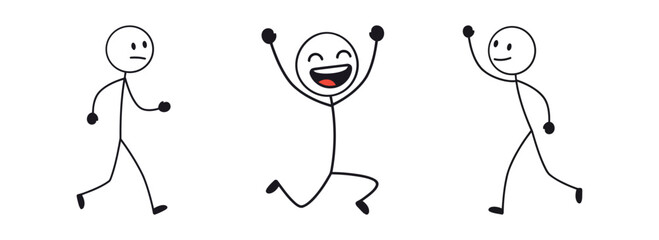 Joyful Stick Figures Expressing Happiness and Excitement Through Simple Illustrations