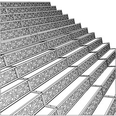 Ornamental Stair Steps Vector. Decorative Retro Vintage Stairs That Use Metal In Their Design. Illustration Isolated On White Background. 