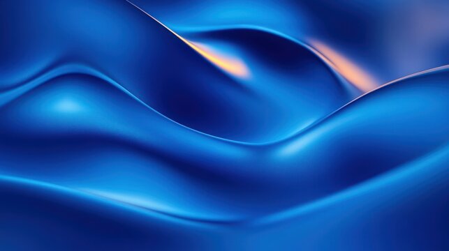 undulating smooth blue waves of glossy silk-like surface with warm golden highlights, serene and calming abstract flowing curves - Powered by Adobe