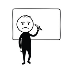 Frustrated Stick Figure Blank Board and Pen, Expressing Doubt and Unsure Thoughts