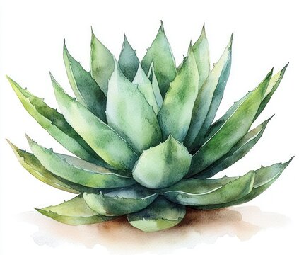 watercolor rosette succulent with layered green leaves radiating calm and freshness