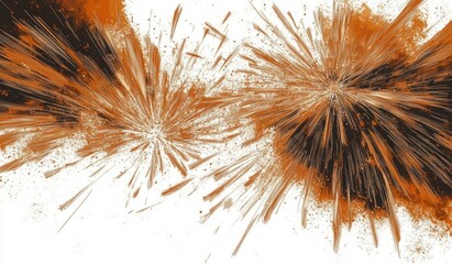 Naklejka premium dynamic orange and black paint bursts with radial splatter and energetic motion on white background