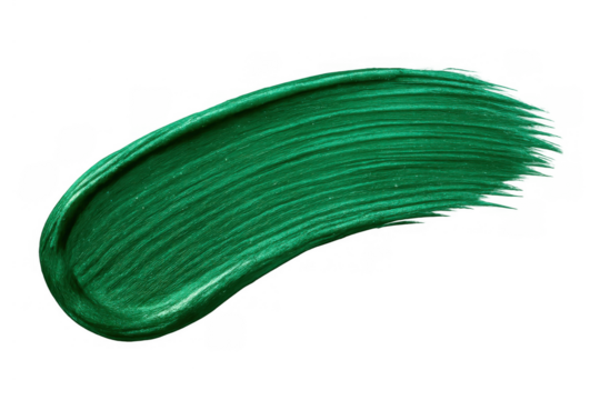 Green emerald paint brush stroke creating an acrylic smear texture, vibrant art element on transparent background