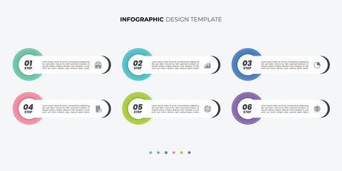 Modern Infographic template featuring 6 steps with icons, designed for business concepts. Ideal for presentations, banners, workflow layouts, process diagrams, flowcharts, diagram.