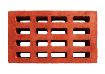 Red brick with 16 rectangular holes, textured surface