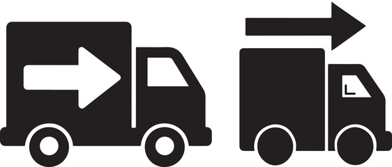 Delivery truck icons set showing loading and unloading shipment