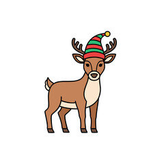 Reindeer wearing elf hat flat vector icon