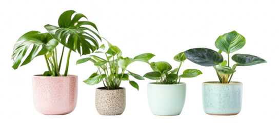 A display of indoor houseplants in decorative pots arranged neatly on a white background. their lush foliage and enhancing the aesthetic of modern home decor