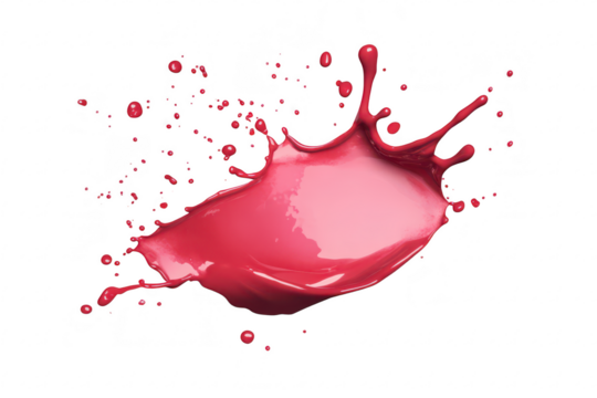 A splash of pink liquid captured in mid-air against a clean white background. the dynamic movement and energy of the color. ideal for artistic or creative projects
