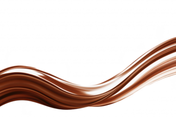 A smooth. flowing wave of rich chocolate brown liquid gracefully curves across a pristine white background. creating an elegant and inviting visual suitable for culinary or dessert-themed projects
