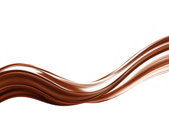 A smooth. flowing wave of rich chocolate brown liquid gracefully curves across a pristine white background. creating an elegant and inviting visual suitable for culinary or dessert-themed projects