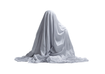 Draped cloth figure, mysterious, isolated on a dark backdrop