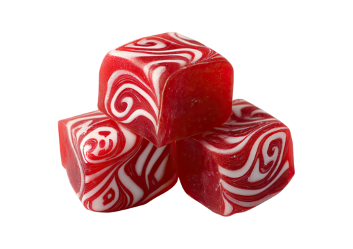 Stack of three red/white swirled cube candies