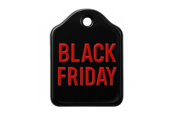 Black retail tag with black friday text, symbolizing special shopping deals, seasonal discounts, and promotional offers