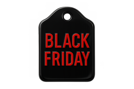 Black retail tag with black friday text, symbolizing special shopping deals, seasonal discounts, and promotional offers - Powered by Adobe