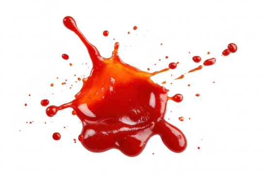A splash of red liquid. resembling paint or sauce. dynamically captured against a clean white background. motion and energy. ideal for creative design projects