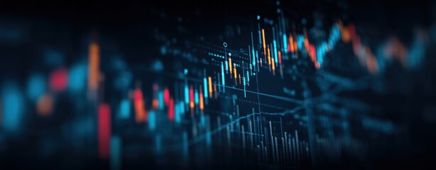 Colorful financial chart with upward trend and fluctuating stock market data on digital interface
