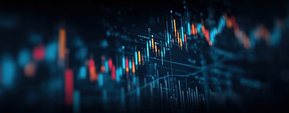 Colorful financial chart with upward trend and fluctuating stock market data on digital interface
