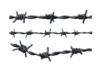 Three strands of dark barbed wire against a black background