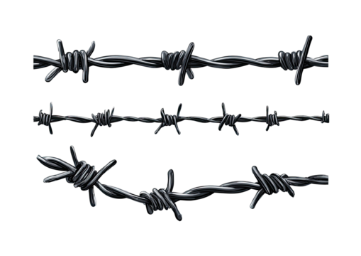 Three strands of dark barbed wire against a black background