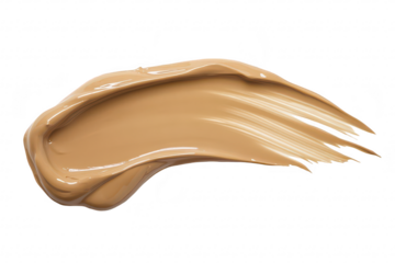 A smooth. creamy swatch of foundation makeup in a warm beige tone. elegantly spread across a clean white background. ideal for beauty product promotions and cosmetic applications