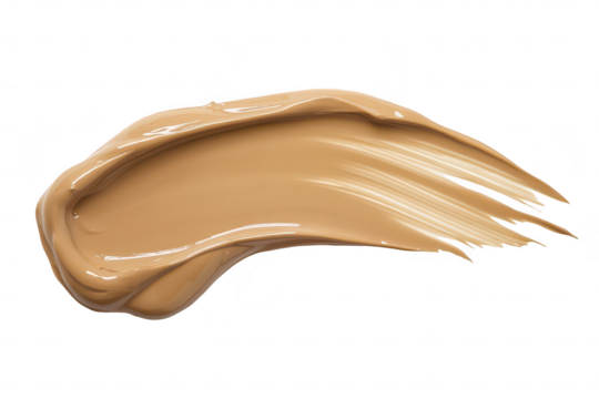 A smooth. creamy swatch of foundation makeup in a warm beige tone. elegantly spread across a clean white background. ideal for beauty product promotions and cosmetic applications