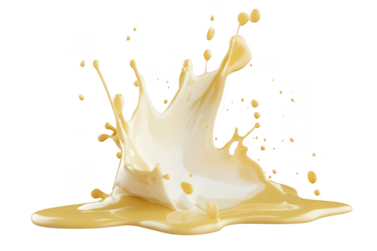 A dynamic splash of creamy liquid in mid-air. the fluid motion and texture. set against a clean white background. ideal for culinary or artistic presentations