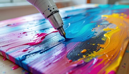 AI Artist Creating Digital Painting on Canvas