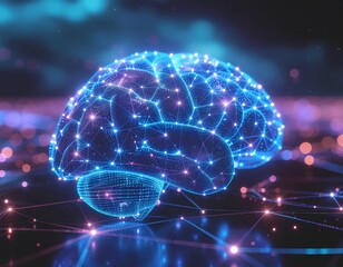 Abstract AI Brain with Glowing Connections