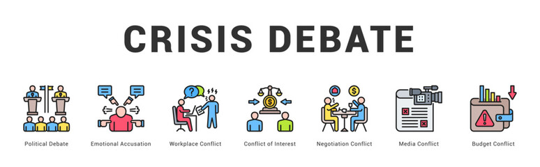 Crisis Debate Modern and clean web banner illustration featuring thematic icons for visual communication