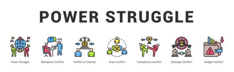 Power Struggle Modern and clean web banner illustration featuring thematic icons for visual communication