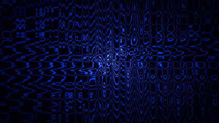 Electric Blue Neon Outline Glitch Background Showing Abstract Digital Distortion and Waveform Pattern Ideal for Cyber Security and Technology Concept