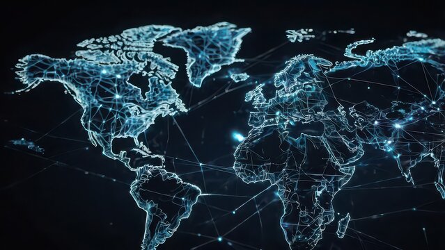World map with glowing network connections symbolizing global communication