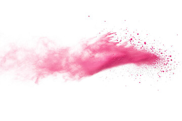 A burst of pink powder explodes against a white background. creating a dynamic and energetic visual effect. suitable for creative projects or artistic expressions