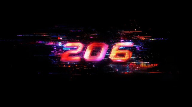 glowing neon digits 206 with vibrant pixelated glitch trails on a black background conveying high-energy futuristic speed and digital intensity