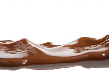 Smooth. glossy chocolate liquid flowing elegantly across a white surface. creating a visually appealing texture. ideal for culinary presentations or dessert-related content