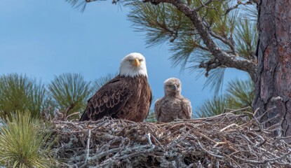 Adult And Juvenile Eagles Perch