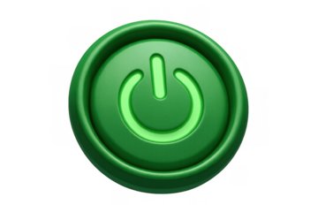 Green power button symbol glowing, starting digital systems, energy, and technology. Switching on, active status, restart icon